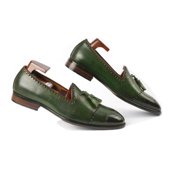 Tassel Leather Dark Green mens Loafer | Italian brand shoes