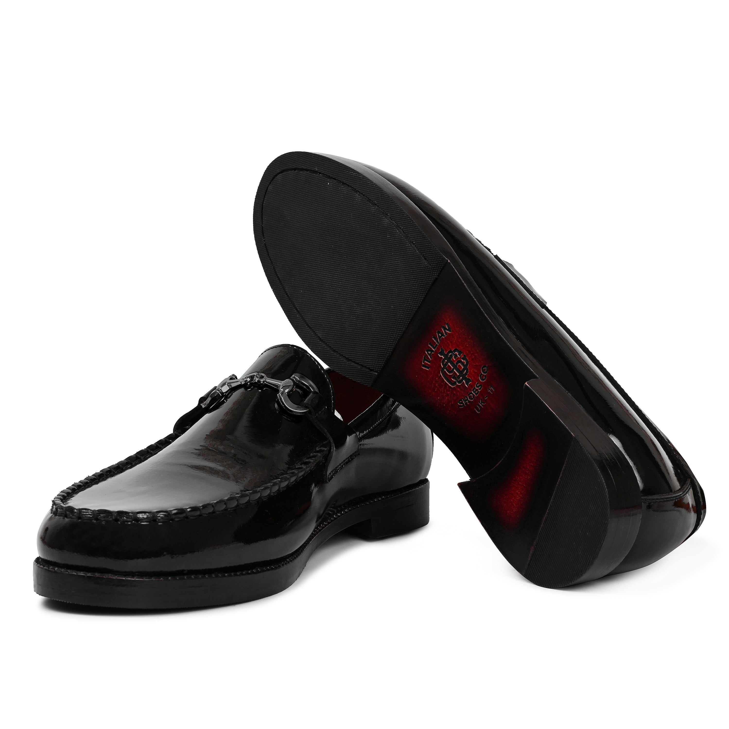 Patent Shiny Leather Loafers With Horsebit Buckle