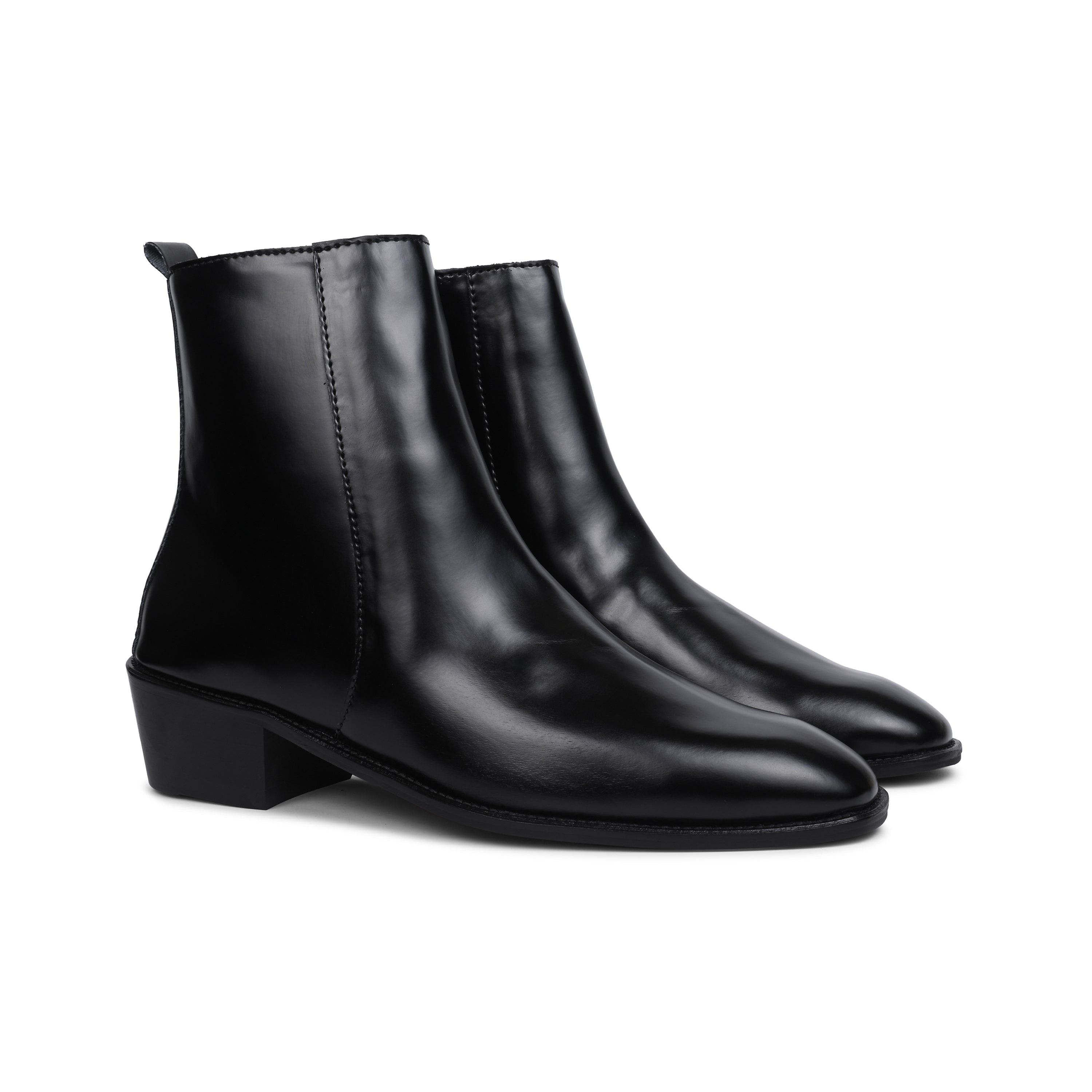 Black Soft Leather Cuban Boots