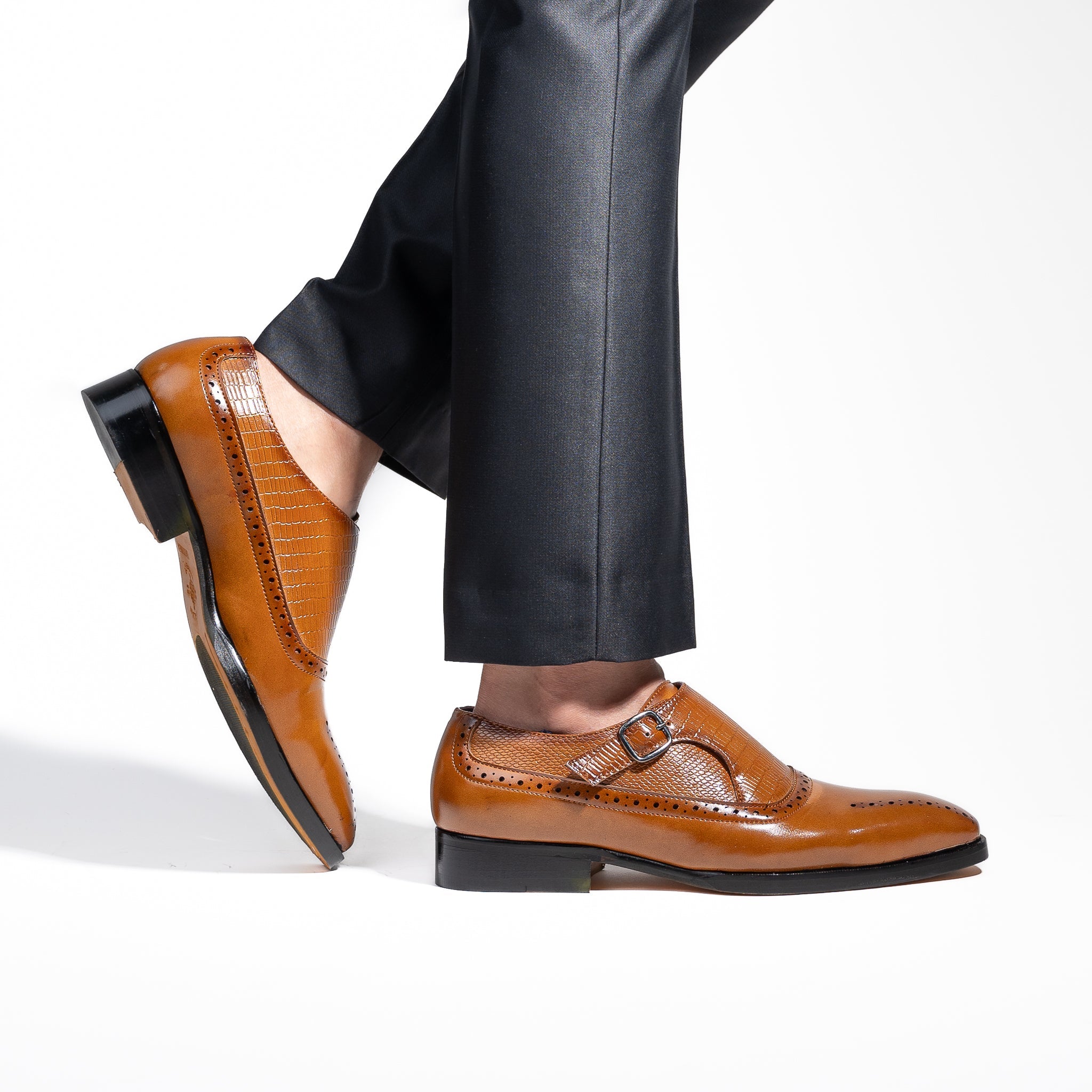 Tan Single Monkstraps Genuine Leather Men's Shoes