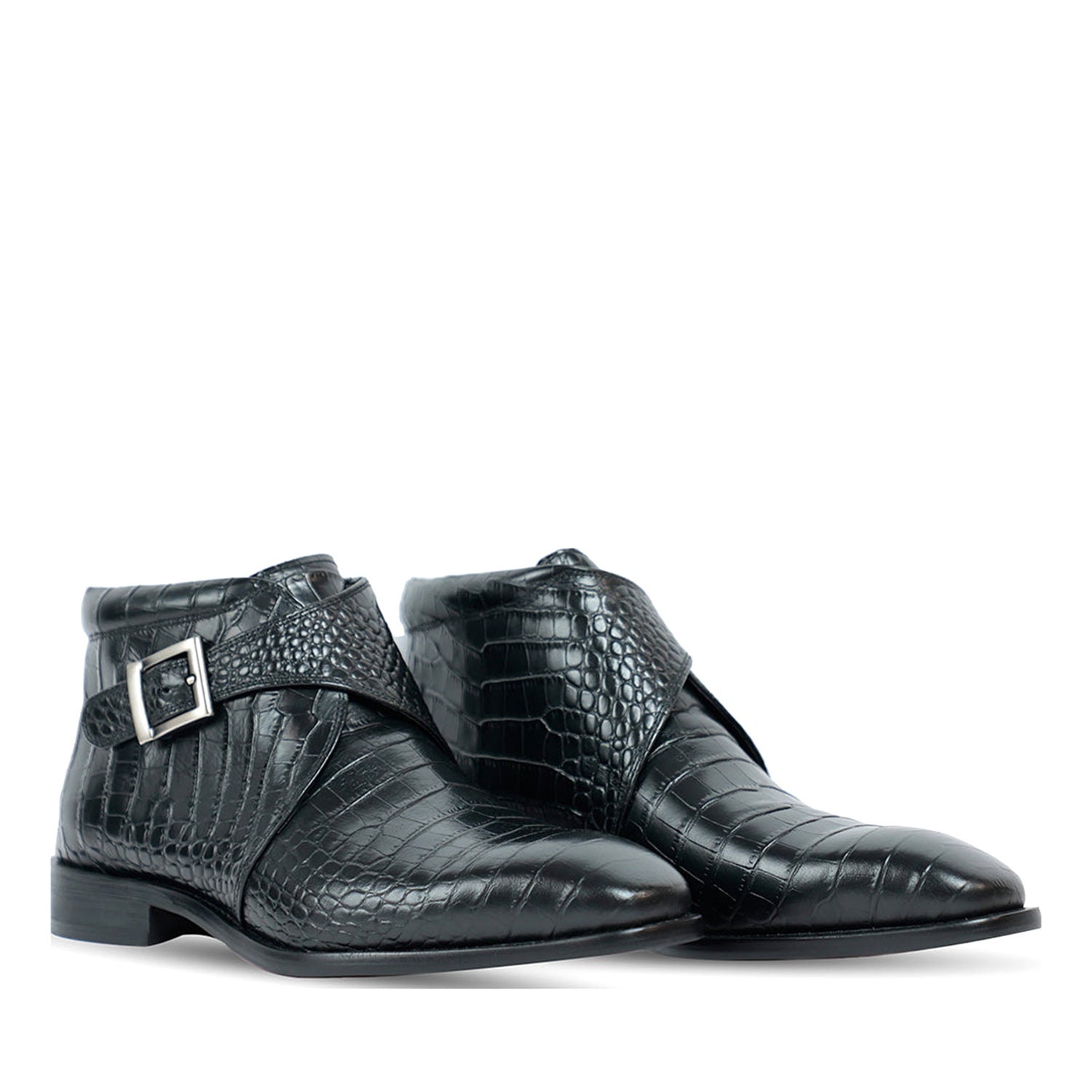 Black Croco Leather Boots