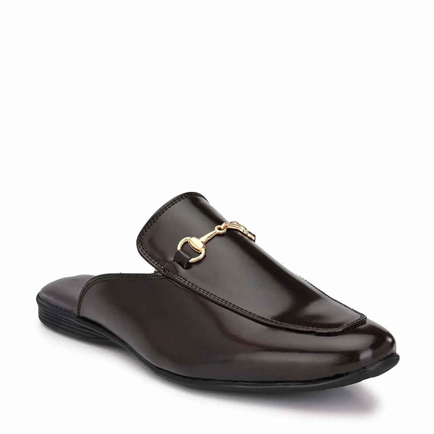 Brown Horsebit Buckle Mules