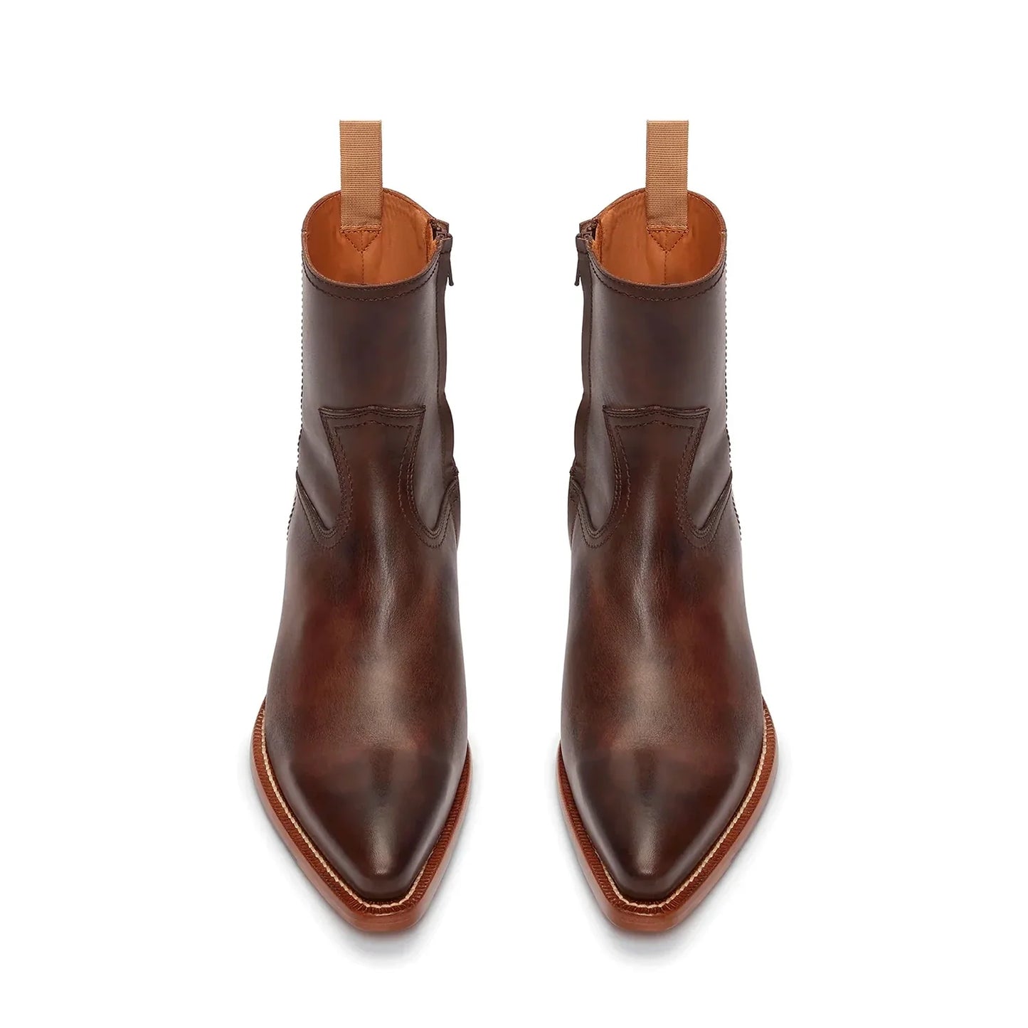Side Zip Western Boot - Brown Hand-Dyed Leather