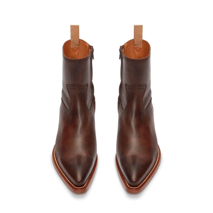 Side Zip Western Boot - Brown Hand-Dyed Leather