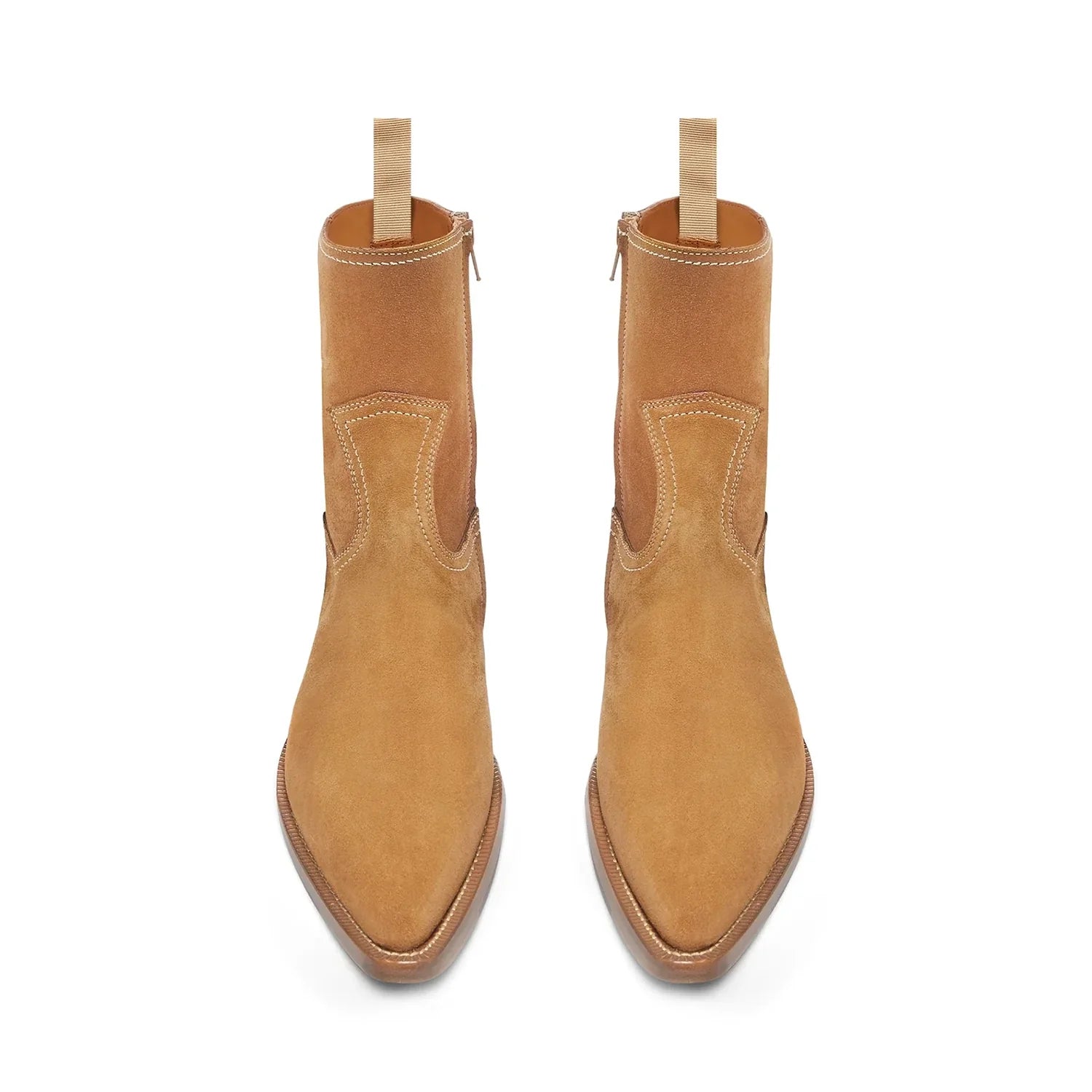 Side Zip Western Boot - Camel Suede Leather