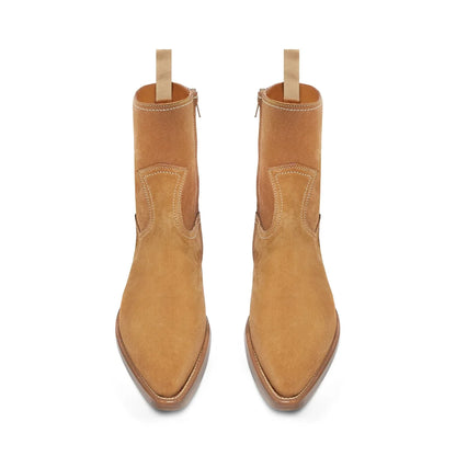 Side Zip Western Boot - Nut Suede Leather