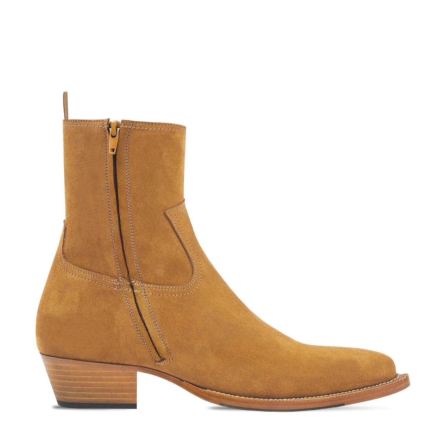 Side Zip Western Boot - Nut Suede Leather