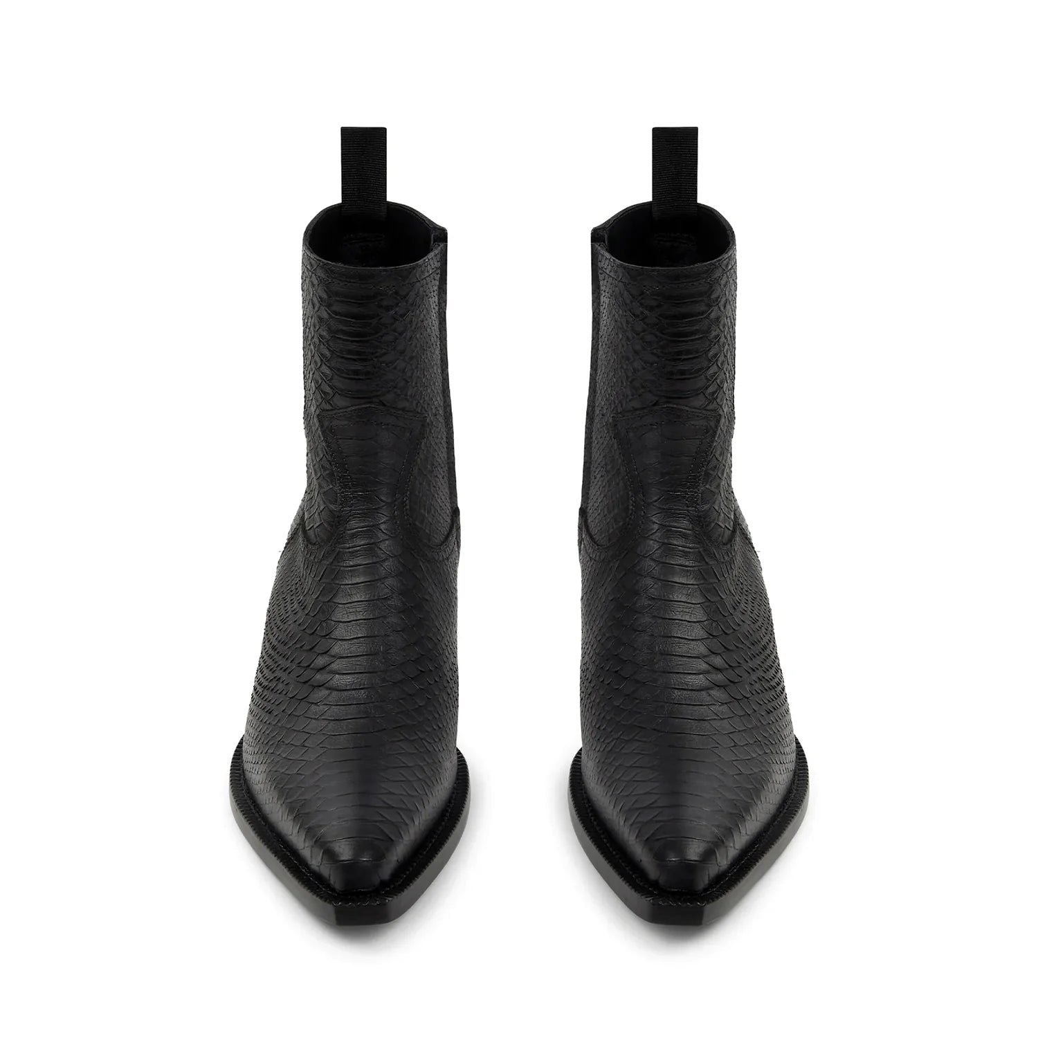 Side Zip Western Boot - Black Python-Effect Leather