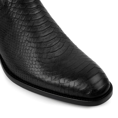 Harness Zip Boot - Black Python-Effect Hand-Dyed Leather