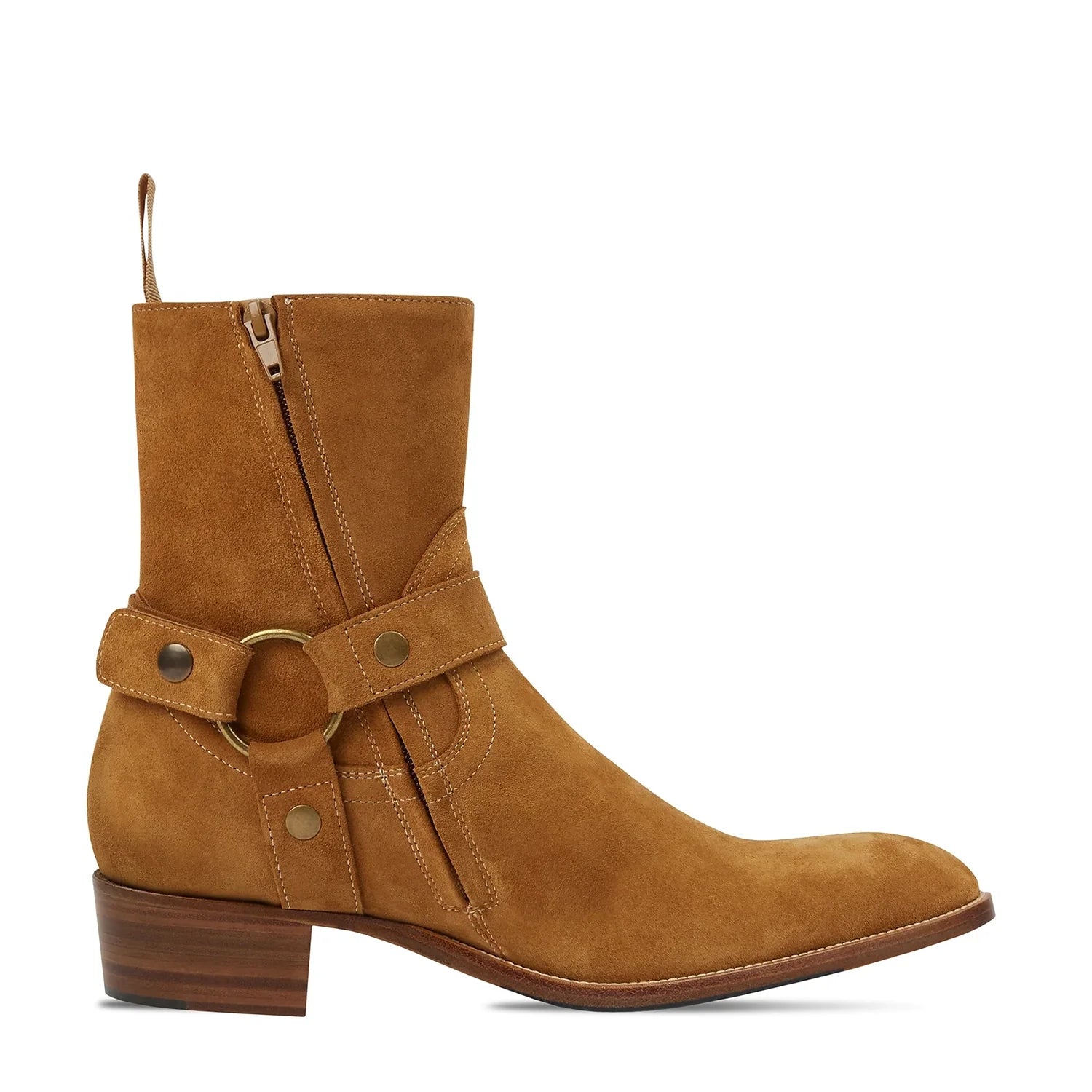 Harness Zip Boot - Camel Suede Leather