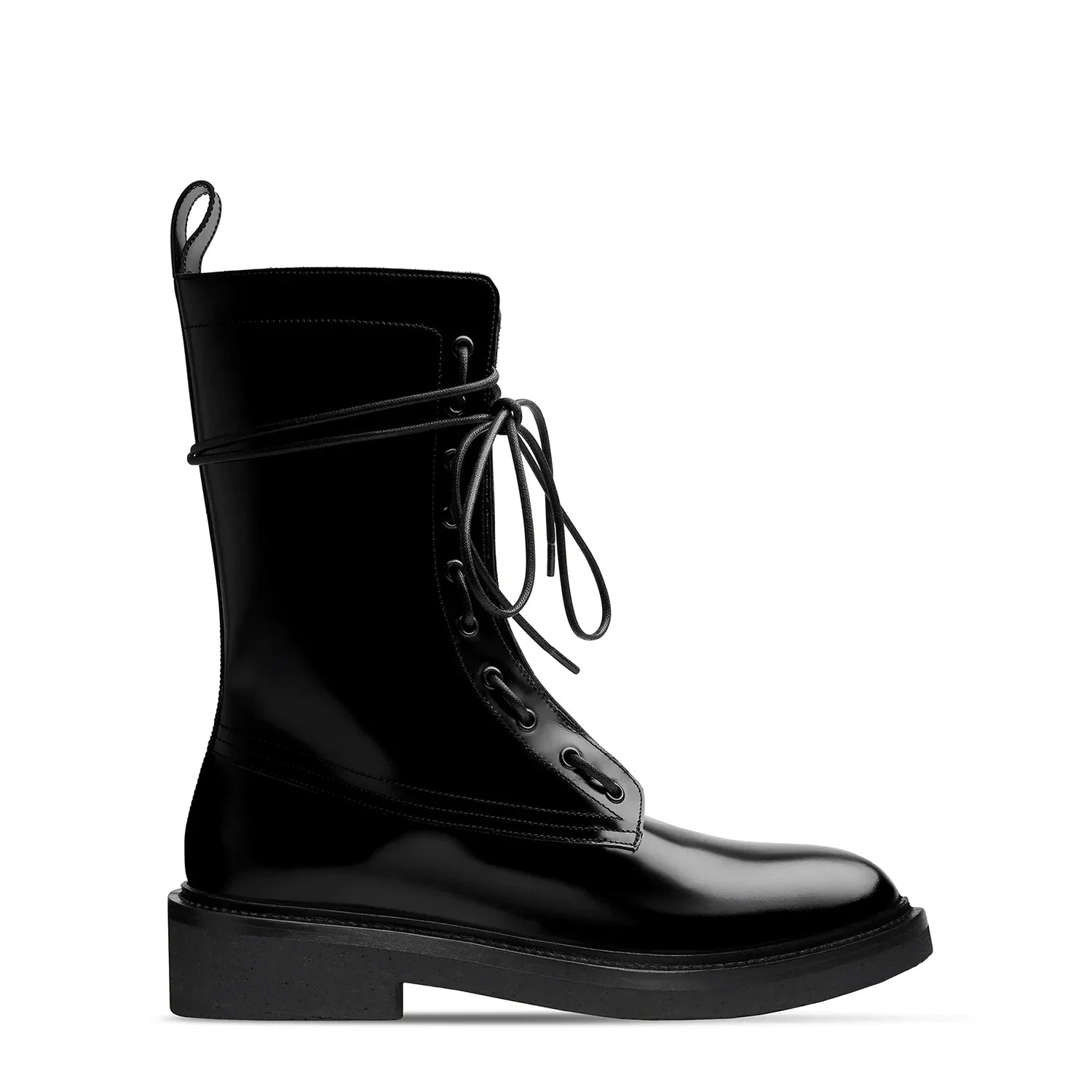 Lorenzo Combat Boot - Black Hi-Shine Leather