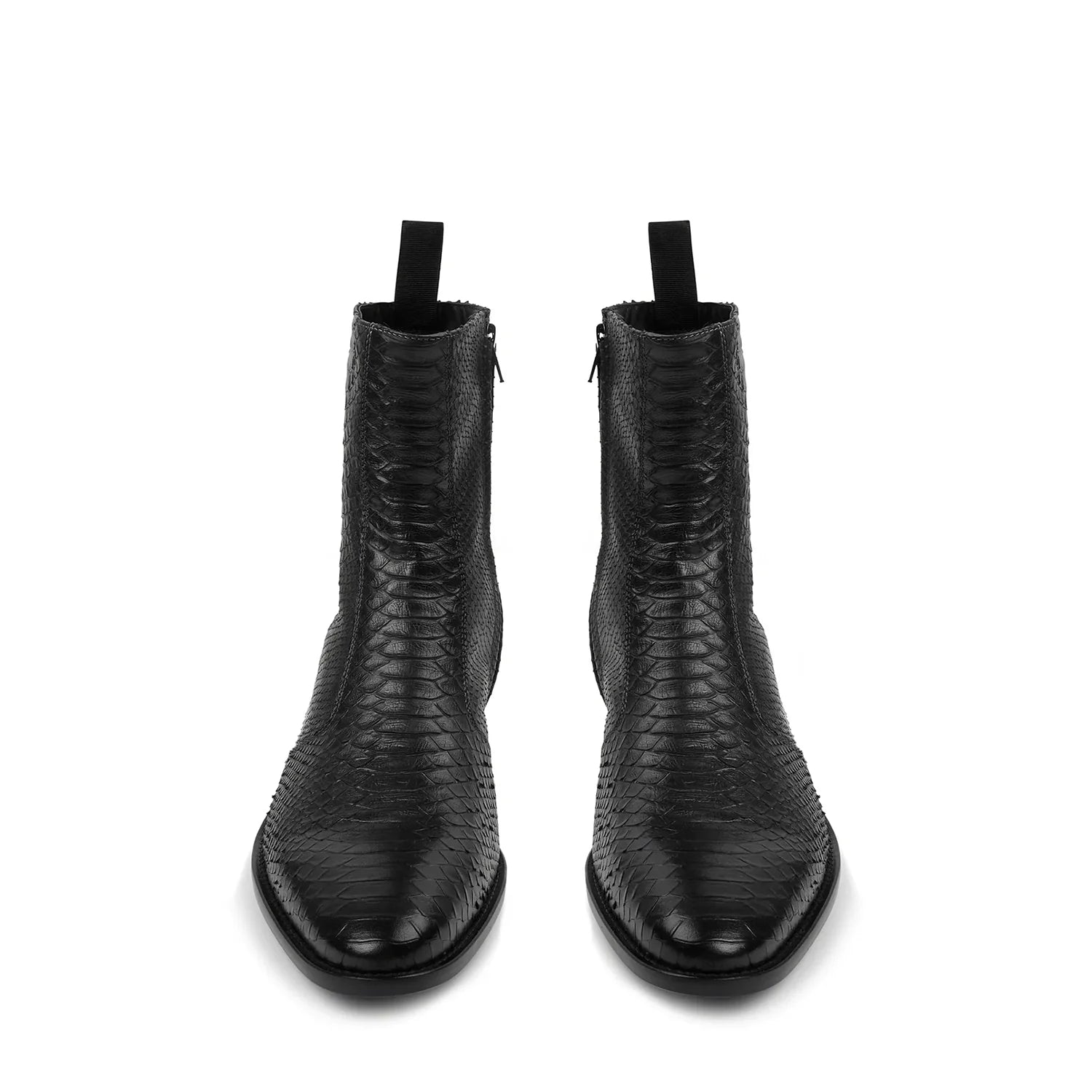 Side Zip Boot - Black Python-Effect Leather