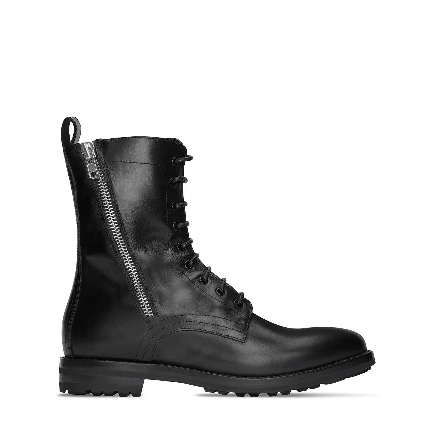 Sergio Zip Combat Boot - Black Leather