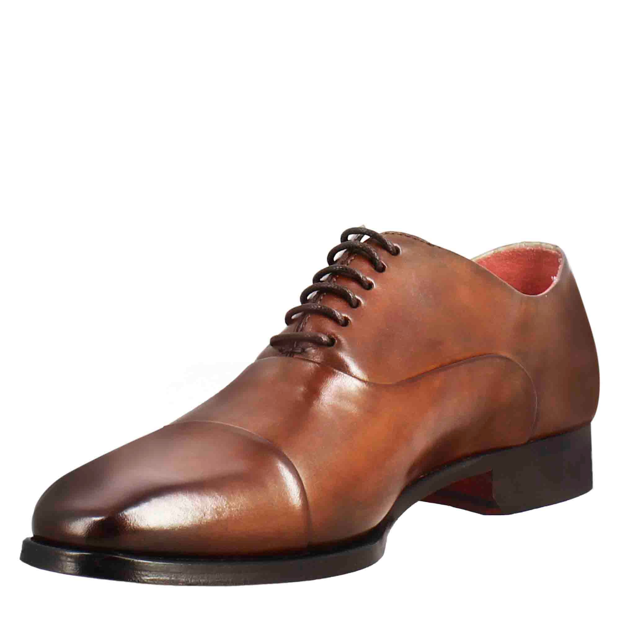 Men Brandy Leather Oxford Shoes with Toe Cap