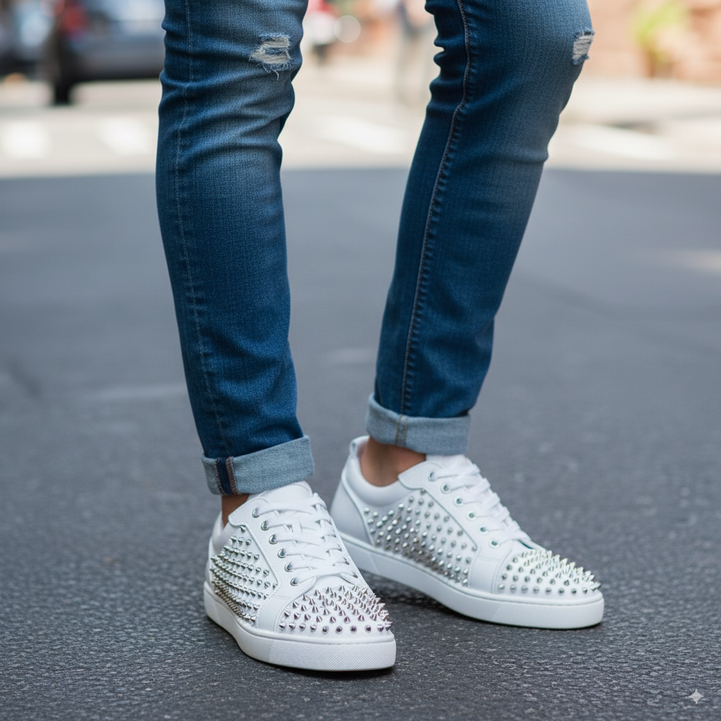 Men Casual Leather Lace-Up White Sneaker