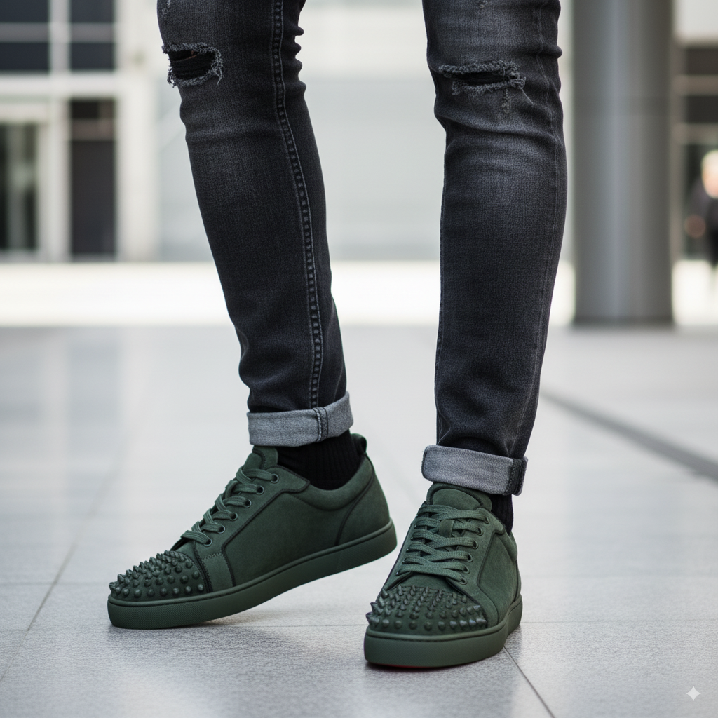 Men Suede Lace-Up Green Sneakers