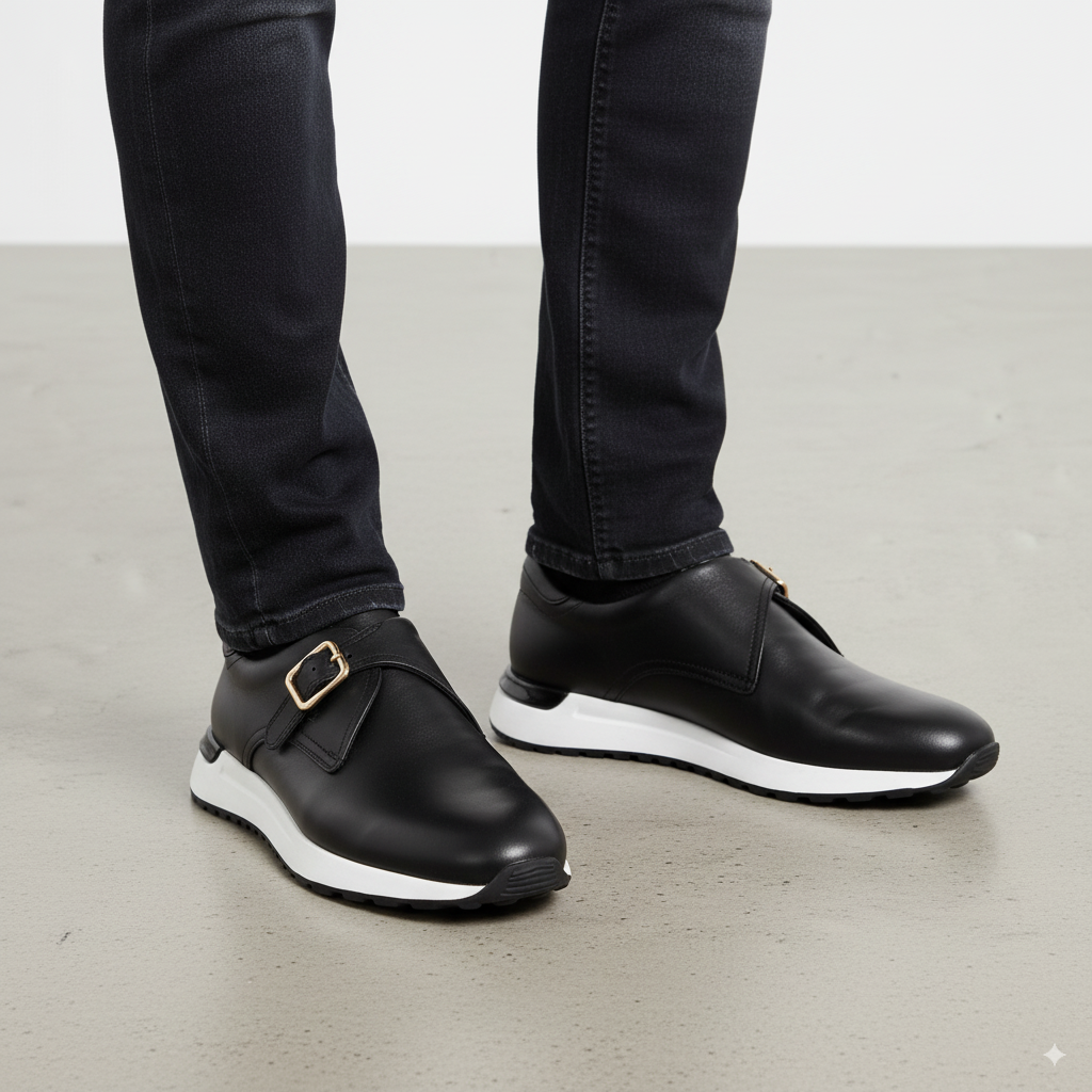 Black Leather Men Sneaker