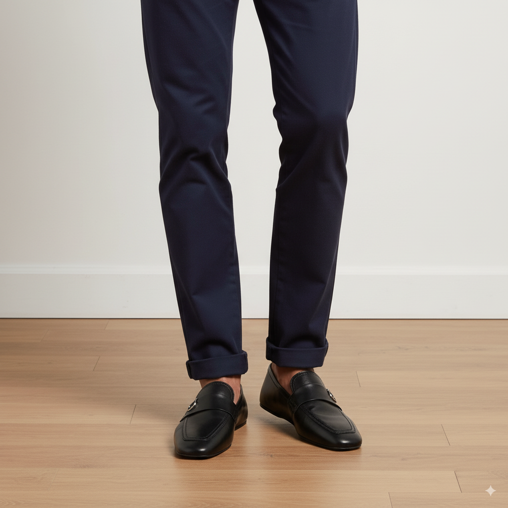 Black Plaque Leather Loafers