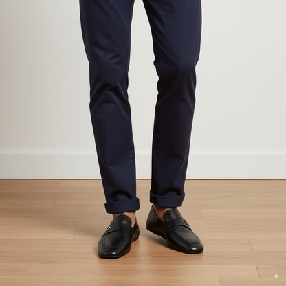 Black Plaque Leather Loafers