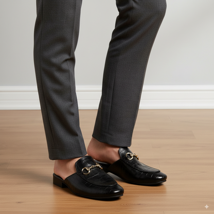 Deep Cut Leather Loafers Mules