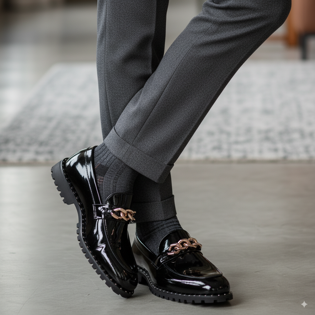 Black Patent Slip On Loafers