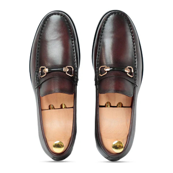 Brown Horsebit Slip On Loafers