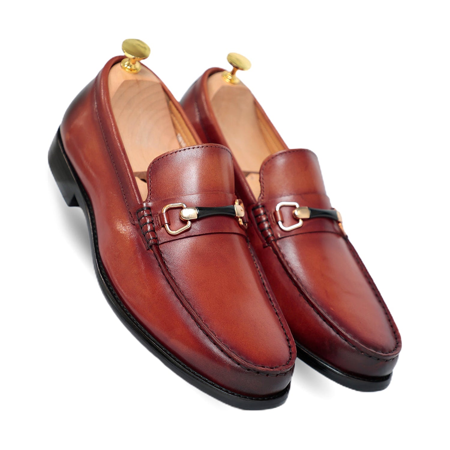 Brown Horsebit Slip On Loafers