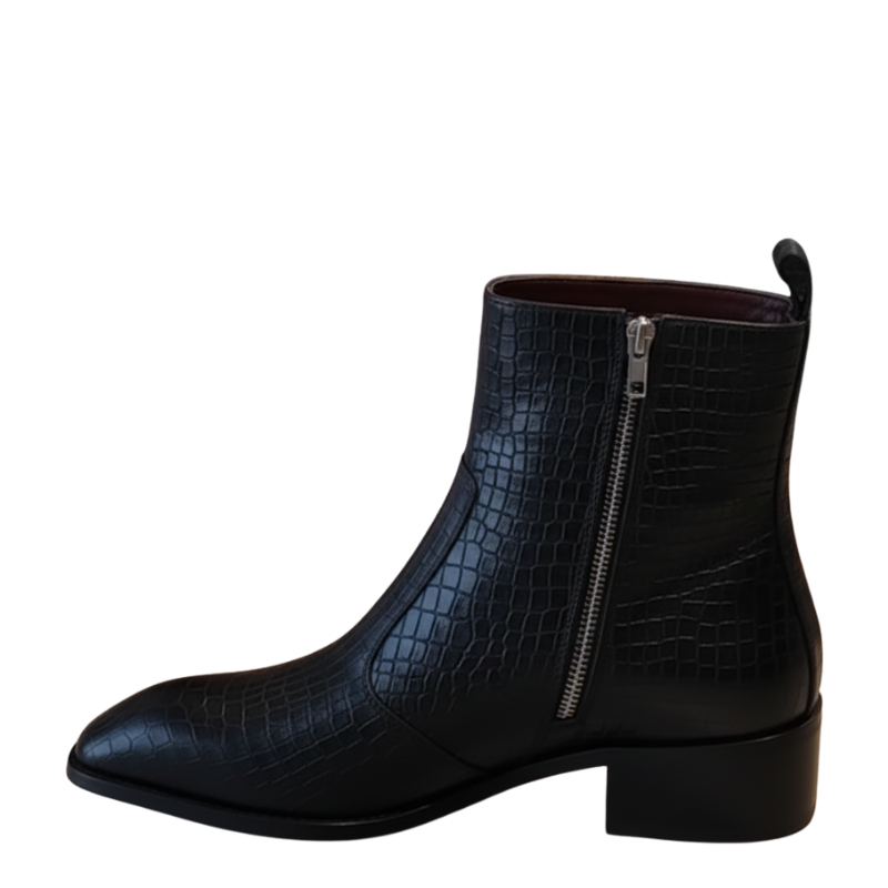 Premium Croco Texture Side Zipper Chelsea Boots