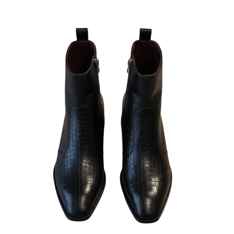 Premium Croco Texture Side Zipper Chelsea Boots