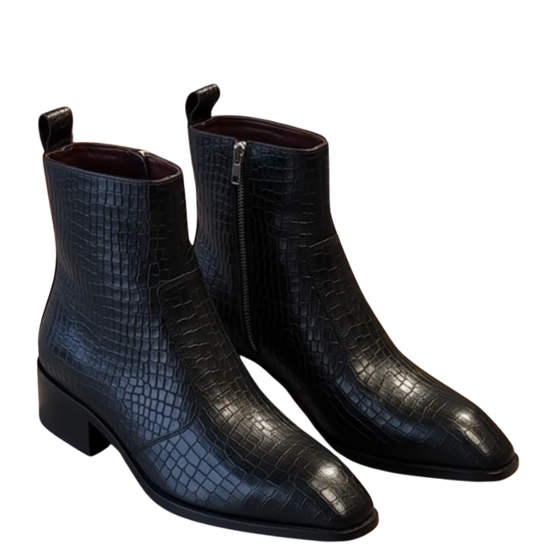 Premium Croco Texture Side Zipper Chelsea Boots