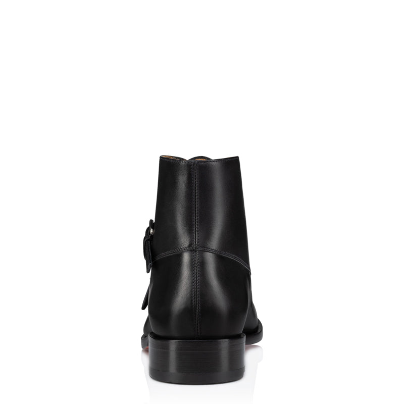 Luxury Double Monk Strap High-top Polished Black Leather Boots with Silver Buckles