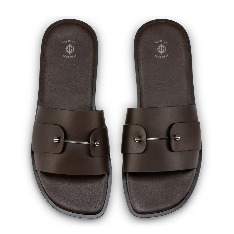 Men Slip-On Brown Leather Comfort Sandal