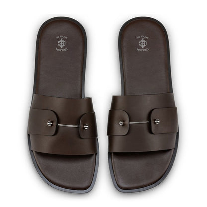 Men Slip-On Brown Leather Comfort Sandal