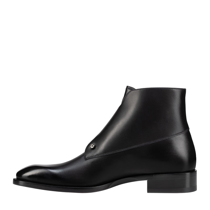 Luxury Double Monk Strap High-top Polished Black Leather Boots with Silver Buckles