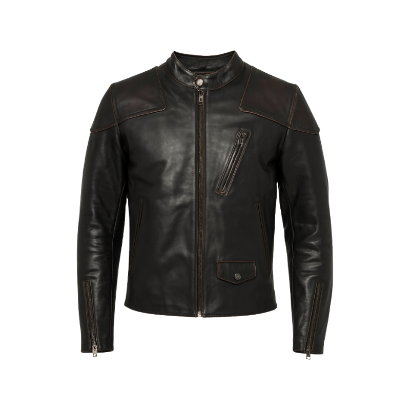 Men's Leather Slim Short Zipper Biker Jacket