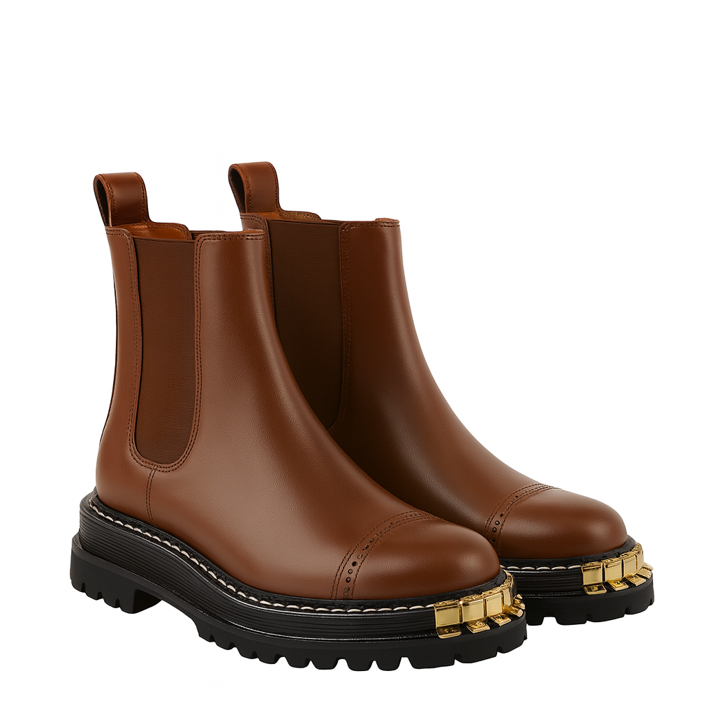 Luxury Black Ankle Boots for Womens with Gold-accent Toe Detail