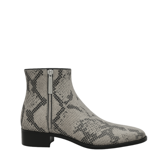 Snakeskin Patterned High Ankle Zipper Boots
