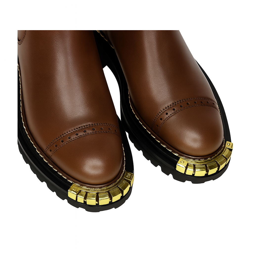 Luxury Black Ankle Boots for Womens with Gold-accent Toe Detail