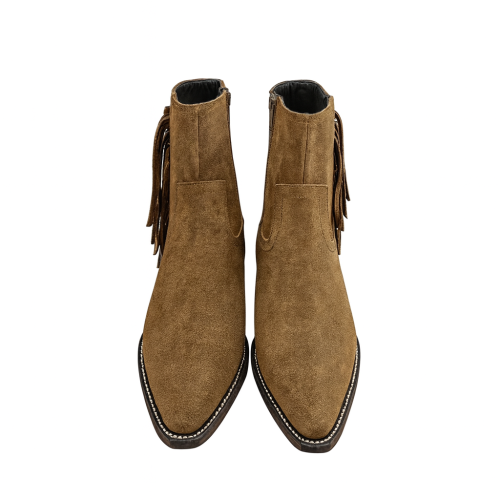 Men's Brown Suede Fringe Side Zipper Boot