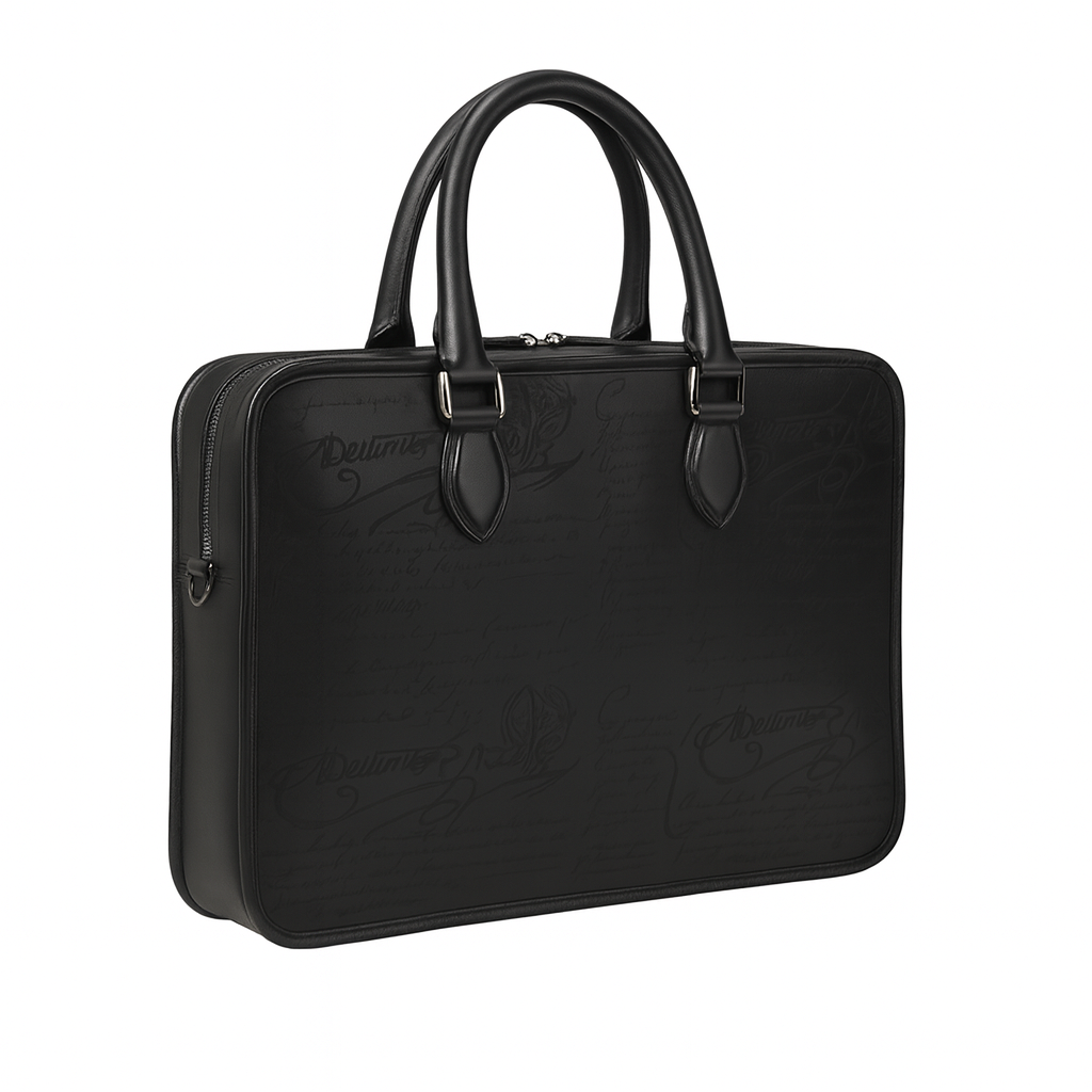 Luxury Handcrafted Printed Leather Chocolate Brown Briefcase