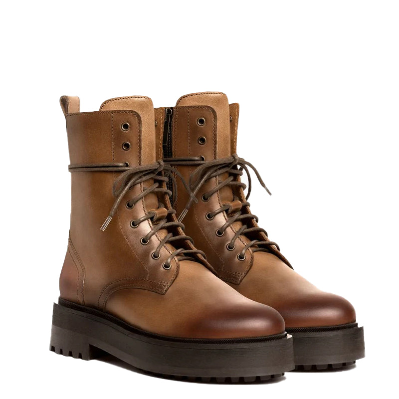 Lace-Up Leather High-Top Combat Boots