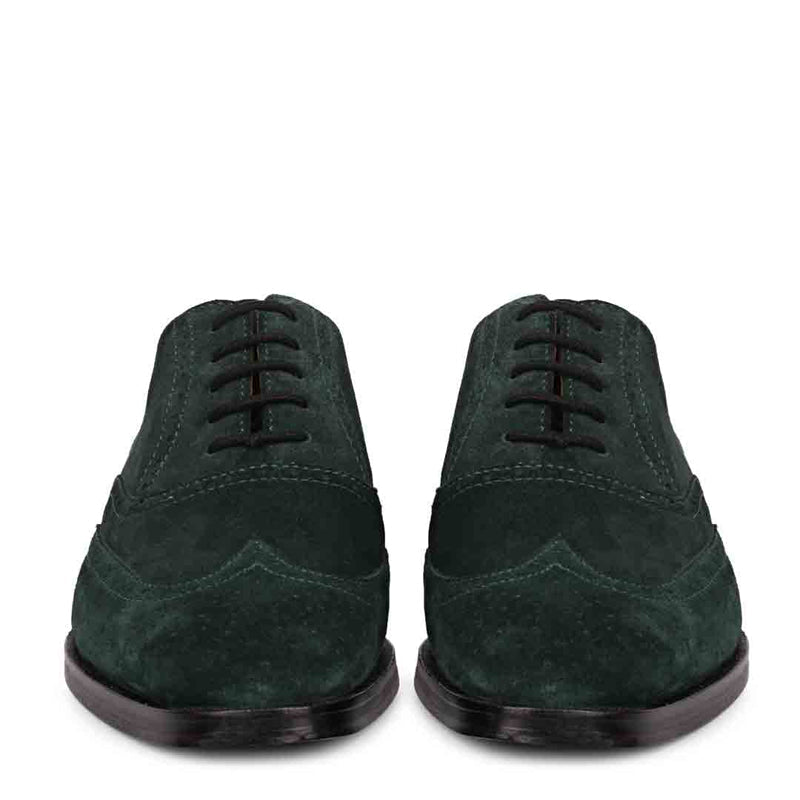 Leather Square Toe Lace Up Green Wingtip Oxford Shoe