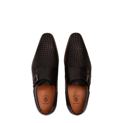 Men's Black Leather Single Strap Monk Shoe