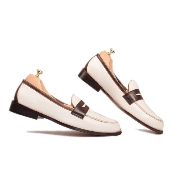 Penny Loafer In White and Brown Leather