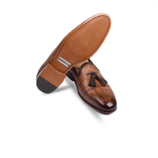 Tassel Brown Hand Painted Patina Leather Loafer
