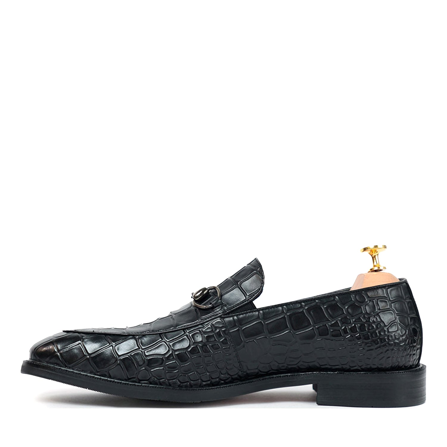 Black Horse Bit Croco Slip On Loafers