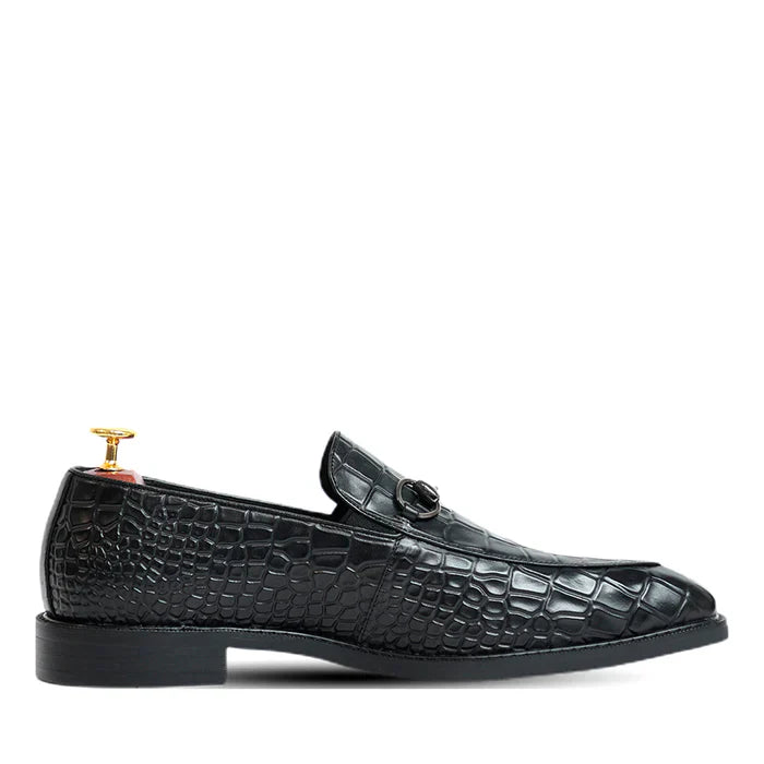 Brown Horse Bit Croco Slip On Loafers
