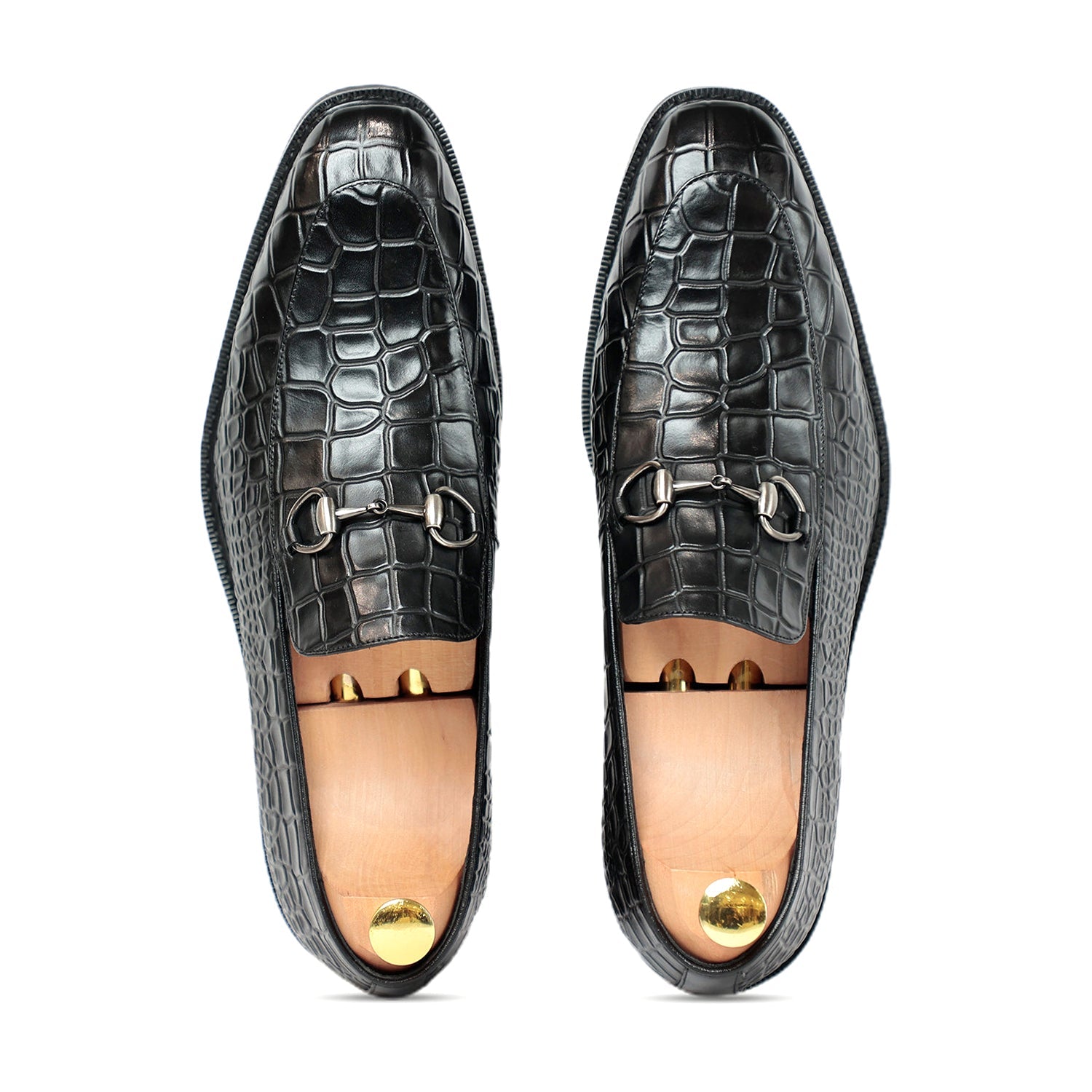 Black Horse Bit Croco Slip On Loafers
