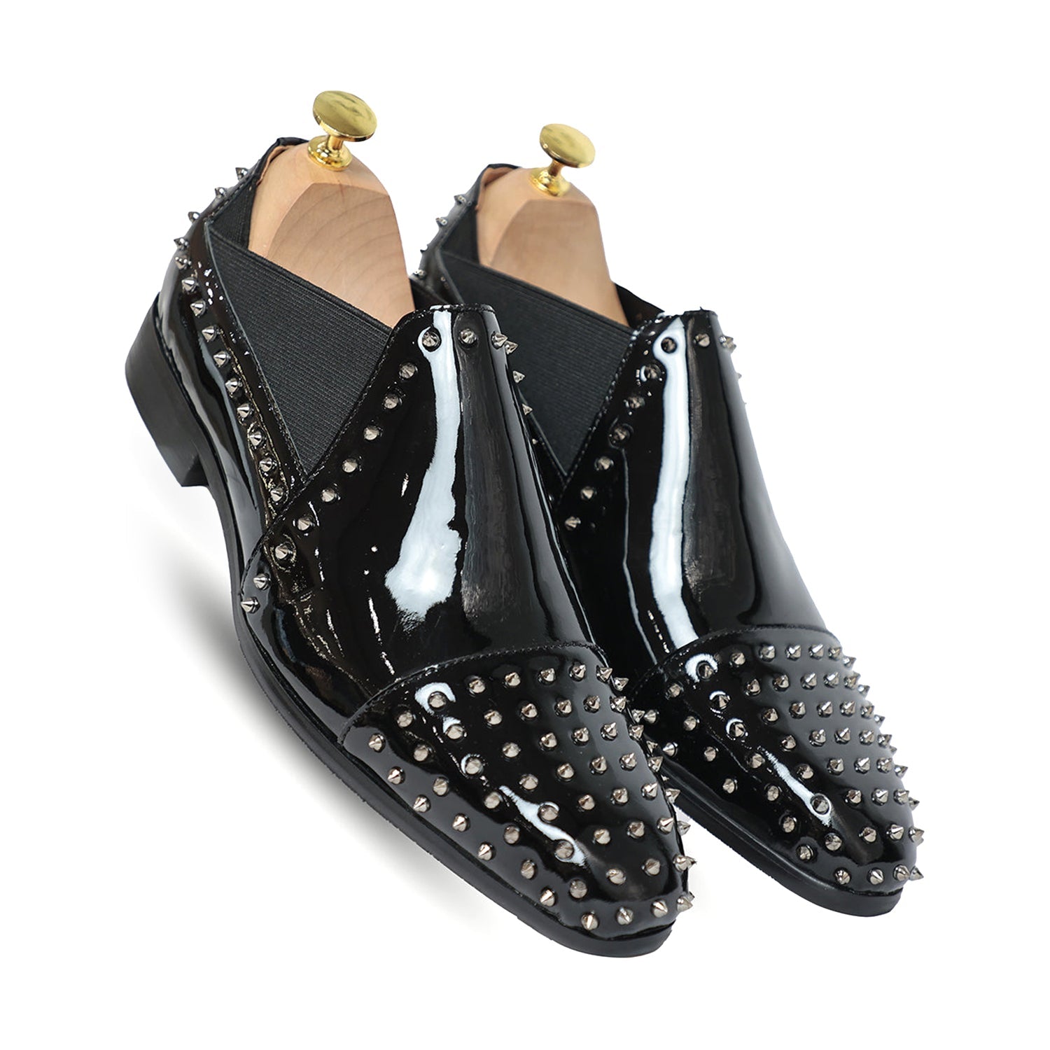 Black Patent  Studded Slip On Loafers
