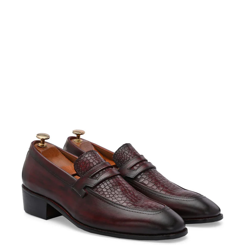 Luxury Croc Upper Cuban Heel Leather Loafer